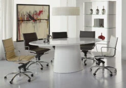 Modern White Lacquer 79" Oval Conference Table Or Executive Desk