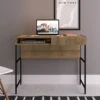 37" Walnut & Black Metal Industrial Desk