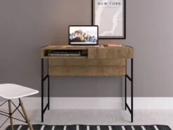 37" Walnut & Black Metal Industrial Desk