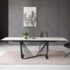 72" White Ceramic Glass Table With Black Metal Base (Extends To 102")