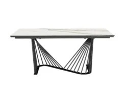 72" White Ceramic Glass Table With Black Metal Base (Extends To 102") -Home Decor Shop dt1633e wht 2