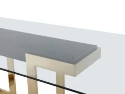 87" Glass Desk Or Conference Table With Black Lacquer & Gold Stainless Base -Home Decor Shop dt1658 blk 5 1