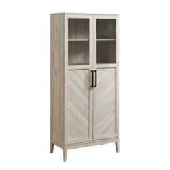 Walker Edison 68" Birch Cabinet/Bookshelf With Chevron-Patterned Doors