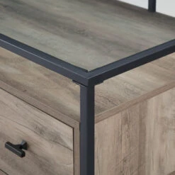 Walker Edison 56" Gray Woodgrain Executive Desk With Glass Top & Side Drawers -Home Decor Shop f49370a0d99c0057df46f490195e5fa83ca3bde7