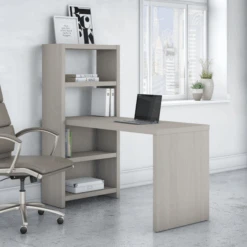56" Modern Bookcase Office Desk In Gray Sand