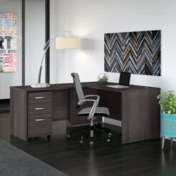 60" X 72" Modern L-shaped Office Desk With Mobile File In Storm Gray