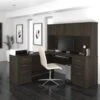 71" Dark Chocolate L-Shaped Double Pedestal Desk With Hutch