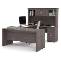Bark Gray Premium Modern U-shaped Desk With Hutch 11 Bark Gray Premium Modern U-shaped Desk With Hutch -Home Decor Shop fzy3Ic87I4b6v0035flRJ36RObS5cK