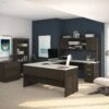 U-Shaped Executive Desk And Hutch With White Chocolate Top - Includes Matching File Cabinet And Bookcase