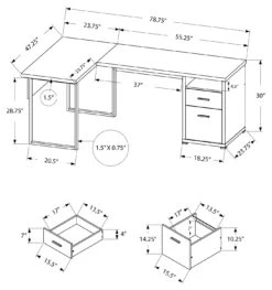Versatile Gray 79" Corner Office Desk W/ Drawers -Home Decor Shop i 7257 la