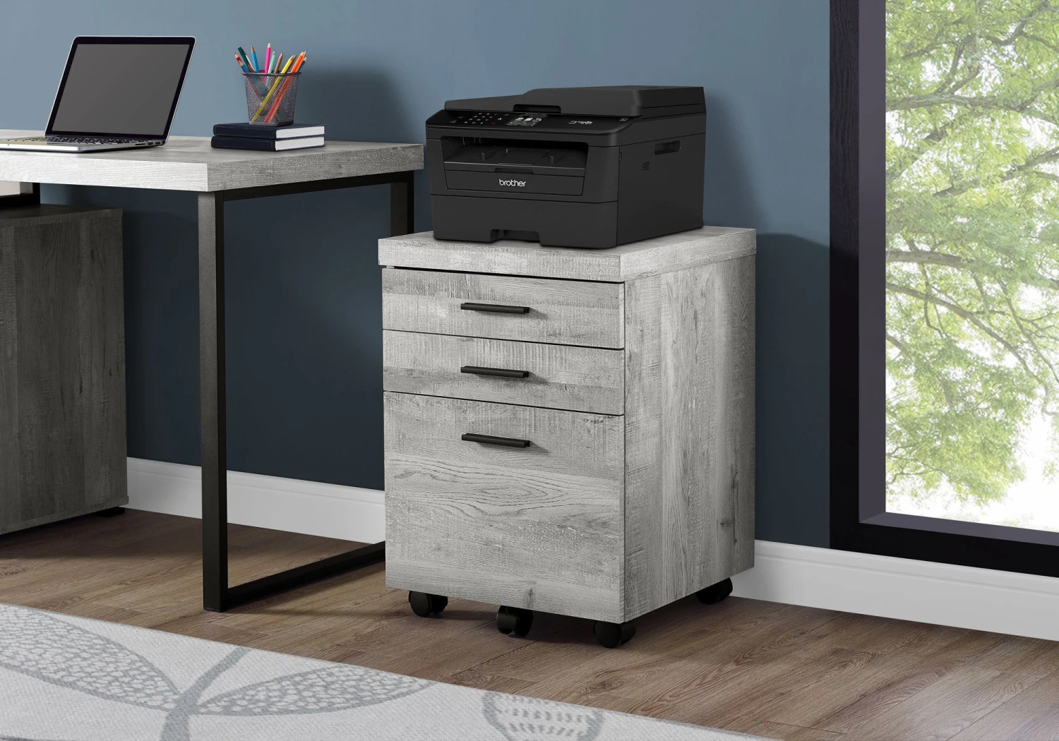 Trendy 3-Drawer Filing Cabinet In Gray Woodgrain Finish 2 Trendy 3-Drawer Filing Cabinet In Gray Woodgrain Finish - Image 2