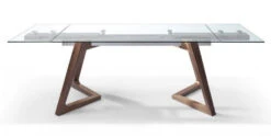 Modern Extending Glass Conference Table W/ Angled Walnut Legs (63" W To 95" W)