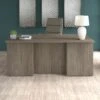 72" Modern Executive Breakfront Office Desk In Modern Hickory