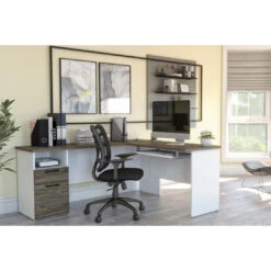 White & Walnut Gray Modern L-shaped Desk