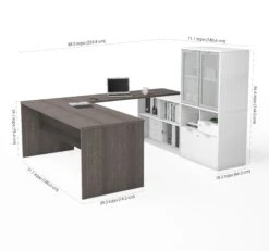 71" U-Shaped Desk With Frosted Hutch In Bark Gray And White -Home Decor Shop k0SFfj22Kx44ne5Vk6Mz5dZ7tFy639