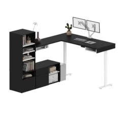 88" L-Shaped Modern Adjustable Black Desk With Twin Monitor Arms -Home Decor Shop k3T4AMslTka03e3Z52bL5wrB0M56bLG2