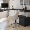 72" L-Shaped Adjustable Ergonomic Desk With Small Credenza In Black & White