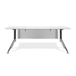 Unique Modern White Lacquer 71" Executive Office Desk With Chrome Base