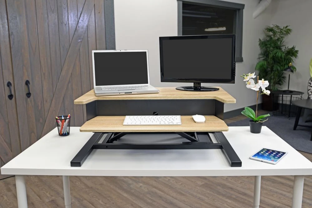 Luxor Wood Veneer Desk Riser W/ Pneumatic Lift 1 Luxor Wood Veneer Desk Riser W/ Pneumatic Lift