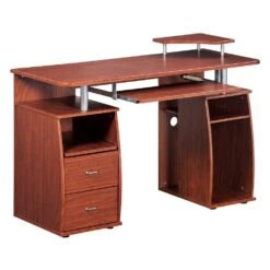 Compact Workstation With Storage In Mahogany