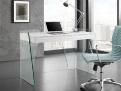 Glass-sided Office Desk With White Top And Inset Drawers
