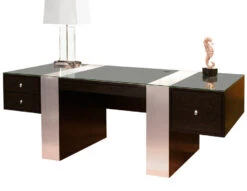 Premium Modern Executive Desk In Wenge & Brushed Aluminum Laminate