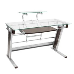 43" Cantilevered Glass-top Desk With Silver/Walnut Frame 5 43" Cantilevered Glass-top Desk With Silver/Walnut Frame -Home Decor Shop o3RE5B0U