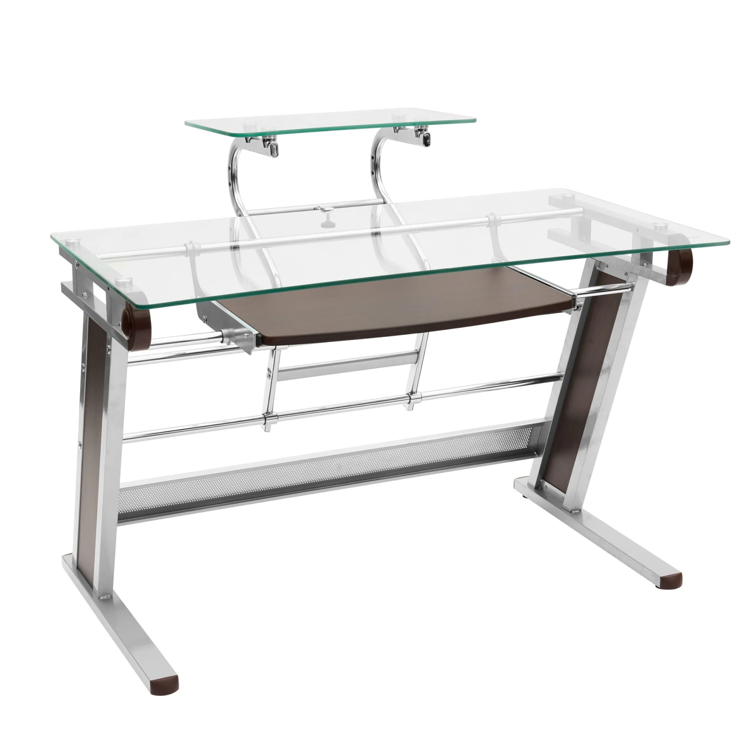 43" Cantilevered Glass-top Desk With Silver/Walnut Frame 3 43" Cantilevered Glass-top Desk With Silver/Walnut Frame - Image 3