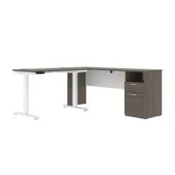71" Adjustable L-Desk With Filing Area In Bark Gray & White -Home Decor Shop owfXoi5YljCG4s7Qj062K97oz2hMno0Z
