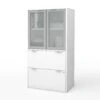 Premium White File Cabinet & Storage Hutch With Frosted Glass Doors