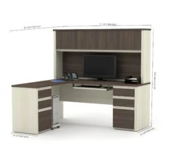 Premium L-shaped Desk With Hutch In White Chocolate & Antigua -Home Decor Shop prestige white chocolat antigua 99852 52 1