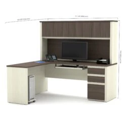 L-shaped Desk With Hutch In Modern White Chocolate & Antigua -Home Decor Shop prestige white chocolat antigua 99872 52 1