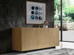 70" Gloss Gold Credenza With Textured Front