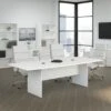 96" X 42" Boat-Shaped White Conference Table With Wood Base
