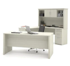 White Chocolate Premium Modern U-shaped Desk With Hutch 9 White Chocolate Premium Modern U-shaped Desk With Hutch -Home Decor Shop produit logan 46410 1