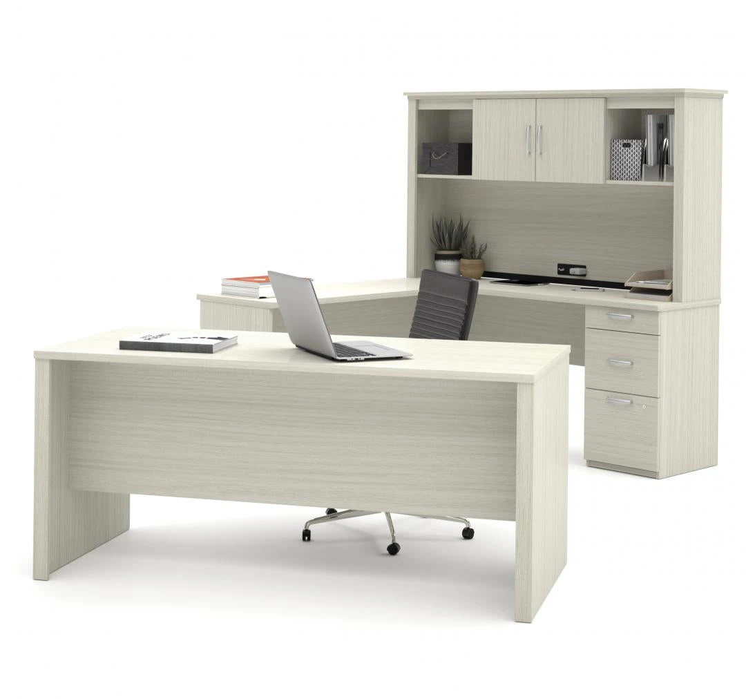 White Chocolate Premium Modern U-shaped Desk With Hutch 3 White Chocolate Premium Modern U-shaped Desk With Hutch - Image 3