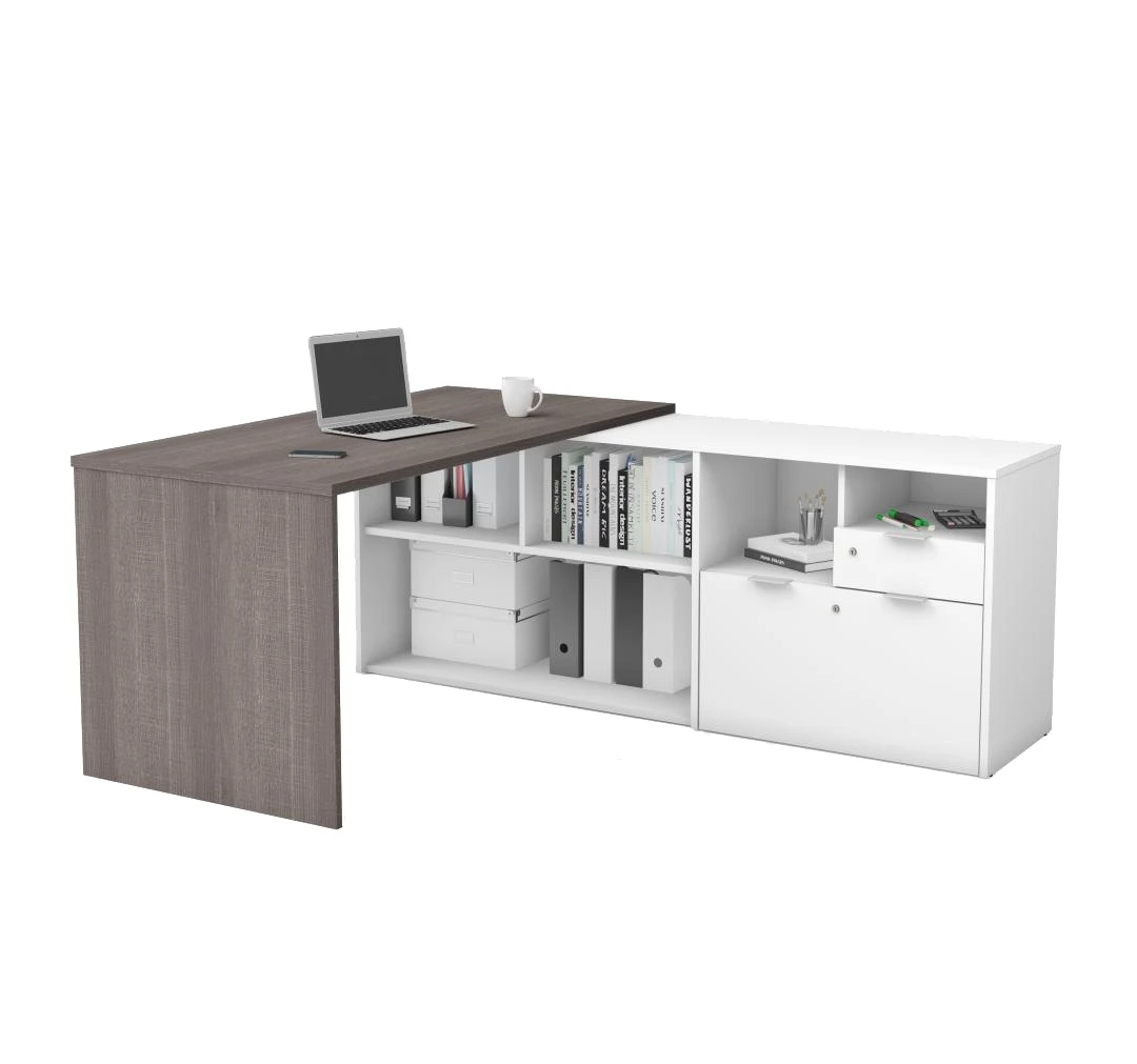 71" L-Shaped Bark Gray And White Office Desk With Storage 2 71" L-Shaped Bark Gray And White Office Desk With Storage - Image 2