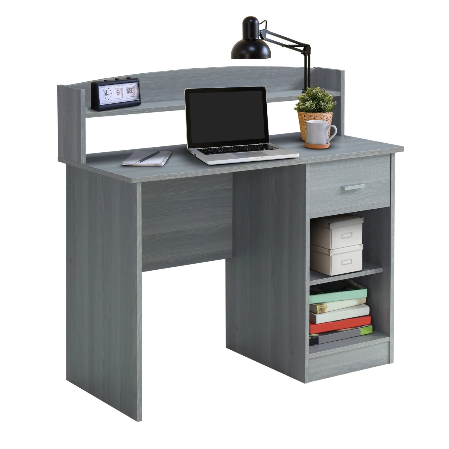 41" Desk With Raised Shelf & Underdesk Storage In Gray 2 41" Desk With Raised Shelf & Underdesk Storage In Gray - Image 2