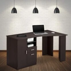 51" Espresso Corner Desk With Large Cabinet