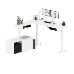 71" Programmable Desk In White And Black With Dual Monitor Arms And Credenza -Home Decor Shop r15czCRaLlJ1g60l1j7Tg2uPx3Lq42p1