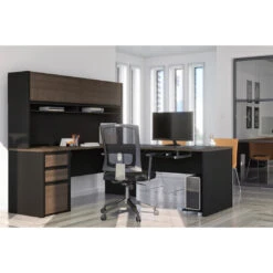 71" X 83" L-shaped Desk With Included Hutch In Antigua And Black