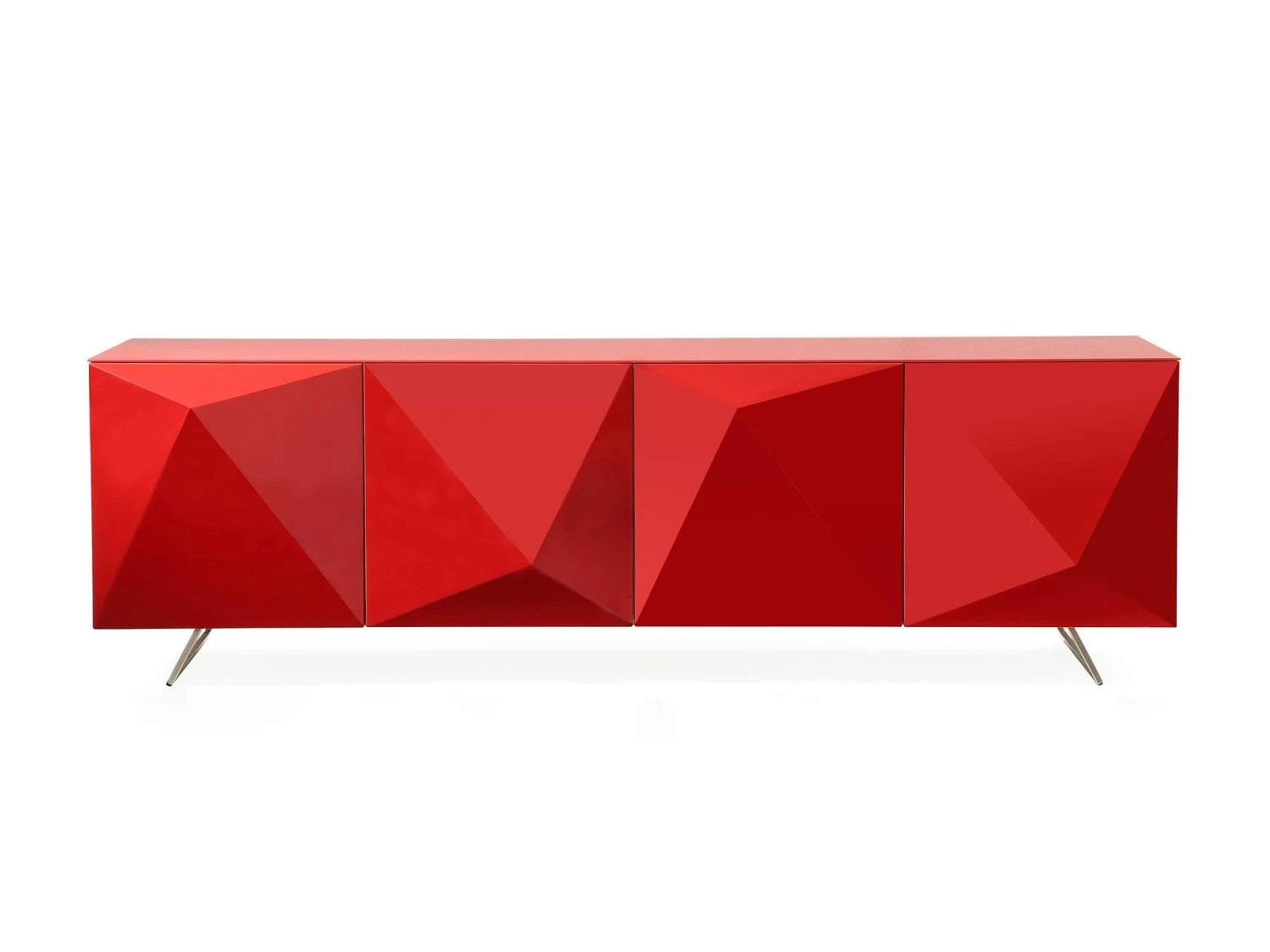 Modern 94" Red Storage Credenza W/ Glass Top 2 Modern 94" Red Storage Credenza W/ Glass Top - Image 2