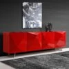 Modern 94" Red Storage Credenza W/ Glass Top