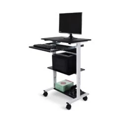 Luxor 30" Black & White Mobile Adjustable Workstation Or Office Desk