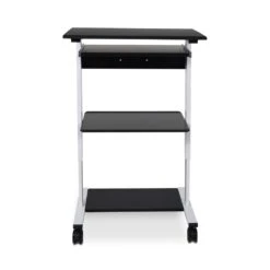 Luxor 30" Black & White Mobile Adjustable Workstation Or Office Desk -Home Decor Shop stand ws30 adjustable stand up workstation three shelf black shelf white frame front 4