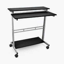 Luxor 40" Black Veneer Sit-Stand Mobile Desk For Presentations