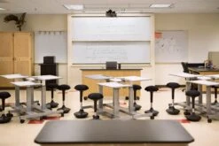 Luxor 29" White Workstation Or Office Desk W/ Wheels & Pneumatic Height Adjustment -Home Decor Shop student p student desk pneumatic sit stand desk propped classroom environment 9