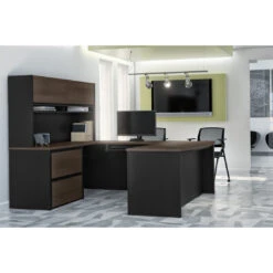Antigua And Black U-shaped Desk With Hutch And Oversized File Drawers