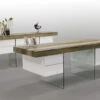 Modern Rustic Brown Oak & White Lacquer 78" Desk With Glass Legs