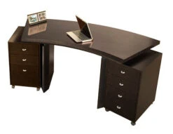 Modern Wenge Curved Executive Desk With Dual Mobile Files